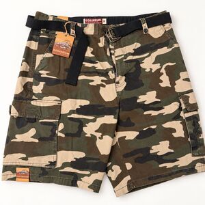 Coliseum Men's Camo Cargo Shorts Baggy Belted Y2K Skater Streetwear